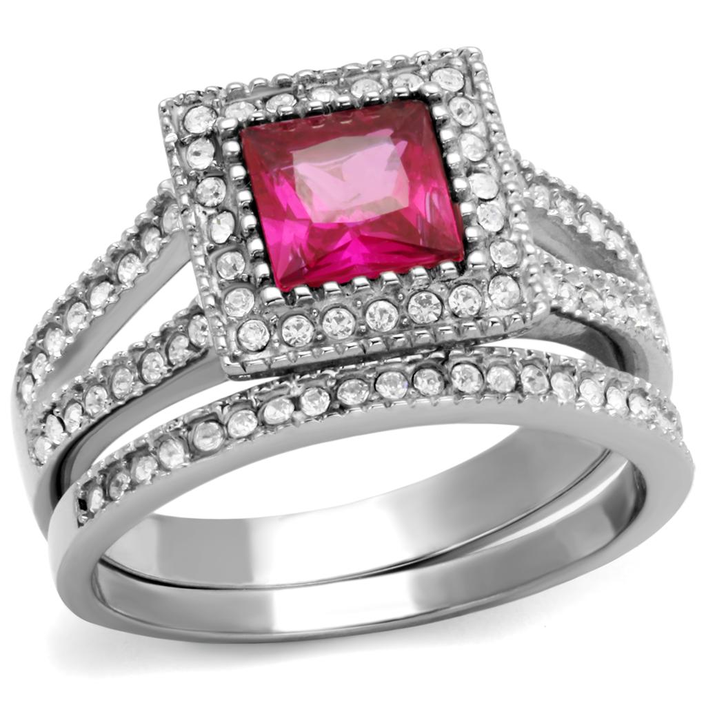 TK2293 - High polished (no plating) Stainless Steel Ring with AAA Grade CZ  in Ruby-0