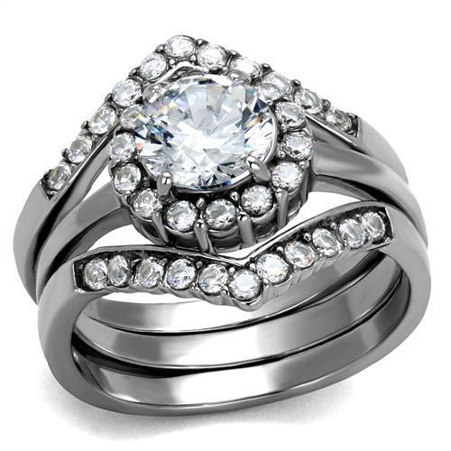TK2297 - High polished (no plating) Stainless Steel Ring with AAA Grade CZ  in Clear-0