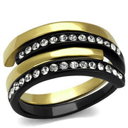 TK2298 - IP Gold+ IP Black (Ion Plating) Stainless Steel Ring with Top Grade Crystal  in Clear-0