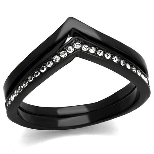 TK2302 - IP Black(Ion Plating) Stainless Steel Ring with Top Grade Crystal  in Clear-0