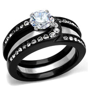 LOTK2303 - Two-Tone IP Black (Ion Plating) Stainless Steel Ring with  CZ  in Clear-0
