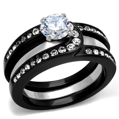 LOTK2303 - Two-Tone IP Black (Ion Plating) Stainless Steel Ring with  CZ  in Clear-0