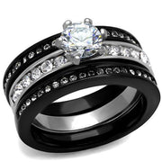 TK2304 - Two-Tone IP Black (Ion Plating) Stainless Steel Ring with AAA Grade CZ  in Clear-0