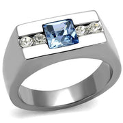 TK2307 - High polished (no plating) Stainless Steel Ring with Top Grade Crystal  in Aquamarine-0