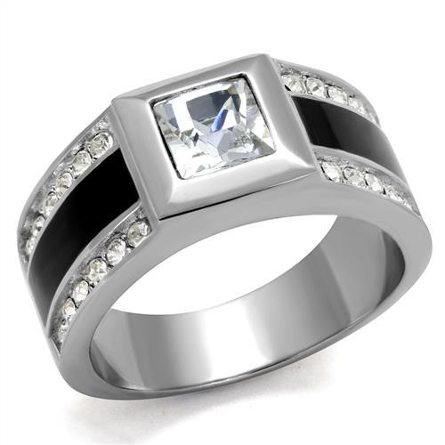 TK2308 - High polished (no plating) Stainless Steel Ring with Top Grade Crystal  in Clear-0