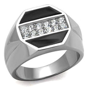 TK2309 - High polished (no plating) Stainless Steel Ring with Top Grade Crystal  in Clear-0