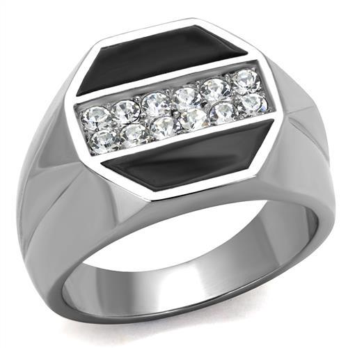 TK2309 - High polished (no plating) Stainless Steel Ring with Top Grade Crystal  in Clear-0