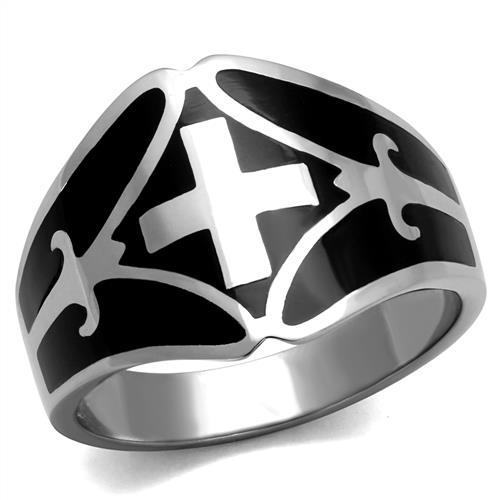 TK2314 - High polished (no plating) Stainless Steel Ring with Epoxy  in Jet-0