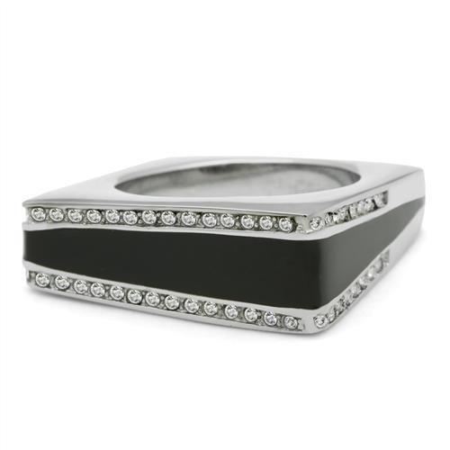 TK232 - High polished (no plating) Stainless Steel Ring with Top Grade Crystal  in Clear-2