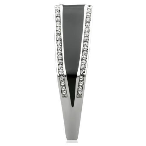TK232 - High polished (no plating) Stainless Steel Ring with Top Grade Crystal  in Clear-4