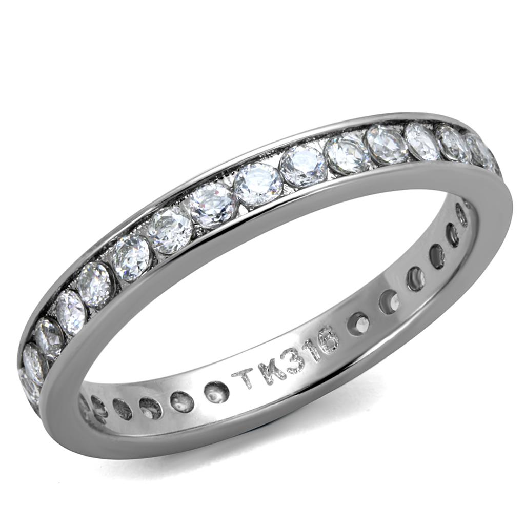 TK2343 - High polished (no plating) Stainless Steel Ring with AAA Grade CZ  in Clear-0