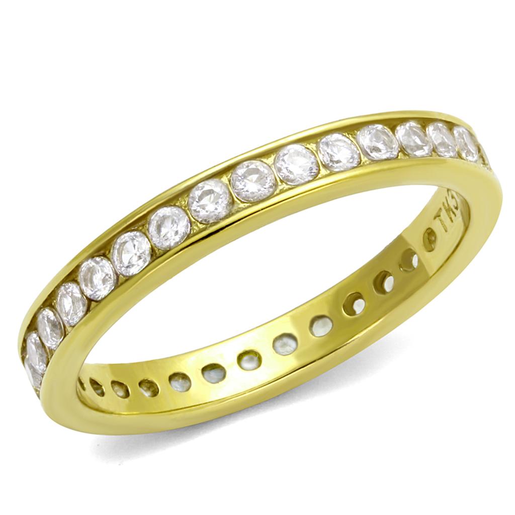TK2343G - IP Gold(Ion Plating) Stainless Steel Ring with AAA Grade CZ  in Clear-0