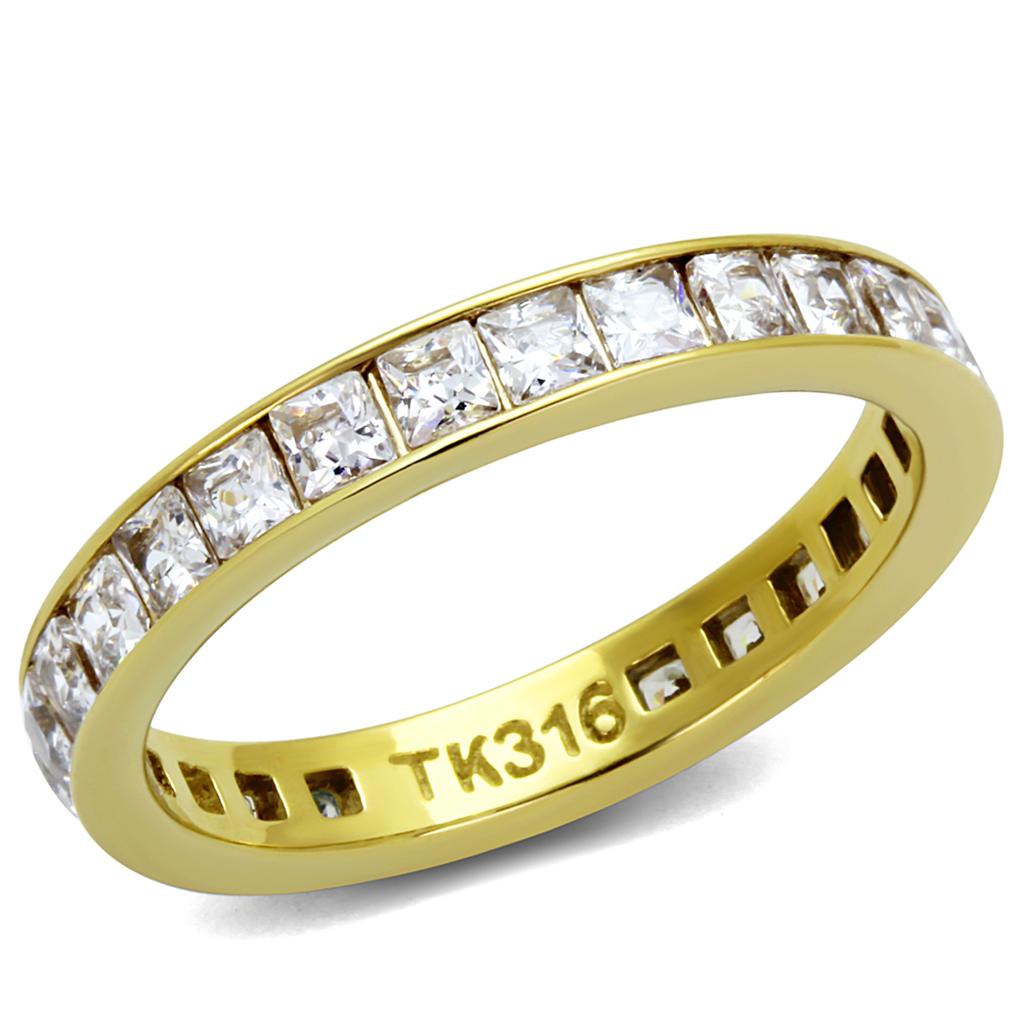 TK2344G - IP Gold(Ion Plating) Stainless Steel Ring with AAA Grade CZ  in Clear-0