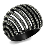 TK2345 - IP Black(Ion Plating) Stainless Steel Ring with Top Grade Crystal  in Black Diamond-0