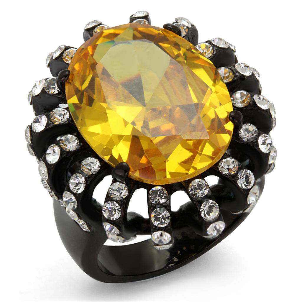 TK2346 - IP Black(Ion Plating) Stainless Steel Ring with AAA Grade CZ  in Topaz-0