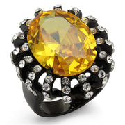 TK2346 - IP Black(Ion Plating) Stainless Steel Ring with AAA Grade CZ  in Topaz-0