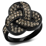 TK2347 - IP Black(Ion Plating) Stainless Steel Ring with Top Grade Crystal  in Light Smoked-0