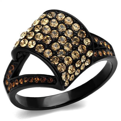 TK2351 - IP Black(Ion Plating) Stainless Steel Ring with Top Grade Crystal  in Smoked Quartz-0