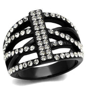 TK2354 - IP Black(Ion Plating) Stainless Steel Ring with Top Grade Crystal  in Clear-0