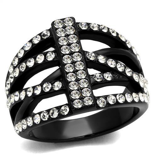 TK2354 - IP Black(Ion Plating) Stainless Steel Ring with Top Grade Crystal  in Clear-0