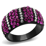 TK2356 - IP Black(Ion Plating) Stainless Steel Ring with Top Grade Crystal  in Fuchsia-0