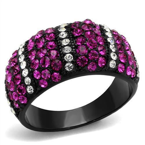 TK2356 - IP Black(Ion Plating) Stainless Steel Ring with Top Grade Crystal  in Fuchsia-0