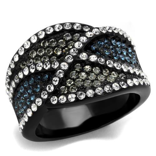 TK2357 - IP Black(Ion Plating) Stainless Steel Ring with Top Grade Crystal  in Montana-0