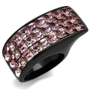 TK2359 - IP Black(Ion Plating) Stainless Steel Ring with Top Grade Crystal  in Light Rose-0