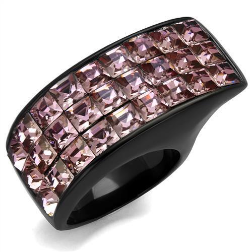 TK2359 - IP Black(Ion Plating) Stainless Steel Ring with Top Grade Crystal  in Light Rose-0