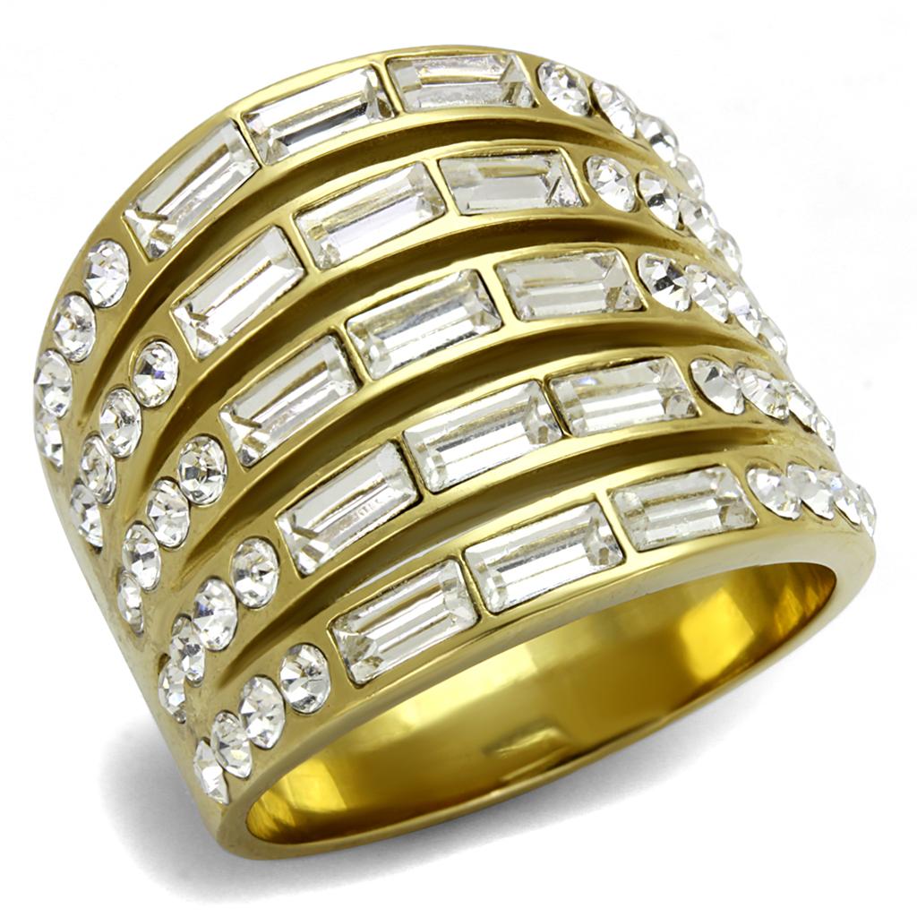 TK2362 - IP Gold(Ion Plating) Stainless Steel Ring with Top Grade Crystal  in Clear-0