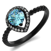 TK2364 - IP Black(Ion Plating) Stainless Steel Ring with AAA Grade CZ  in Sea Blue-0