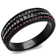 TK2366 - IP Black(Ion Plating) Stainless Steel Ring with Top Grade Crystal  in Amethyst-0