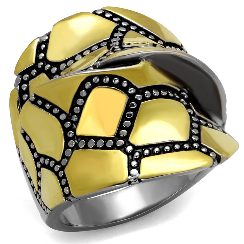 TK2368 - Two-Tone IP Gold (Ion Plating) Stainless Steel Ring with Epoxy  in Jet-0