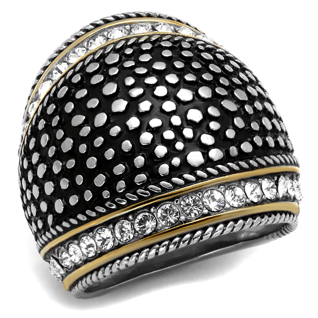 TK2369 - Two-Tone IP Gold (Ion Plating) Stainless Steel Ring with Top Grade Crystal  in Clear-0