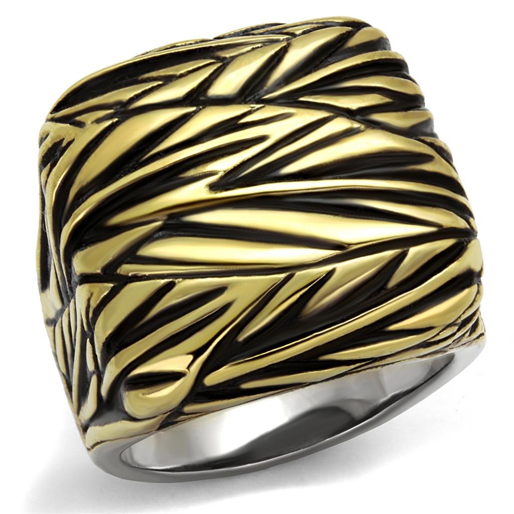 TK2370 - Two-Tone IP Gold (Ion Plating) Stainless Steel Ring with Epoxy  in Jet-0