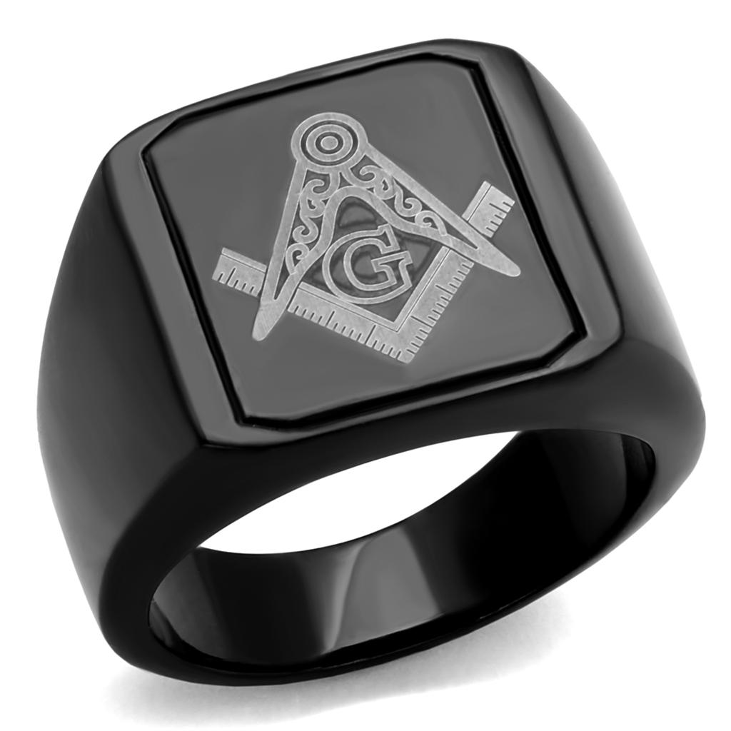 TK2371 - IP Black(Ion Plating) Stainless Steel Ring with No Stone-0