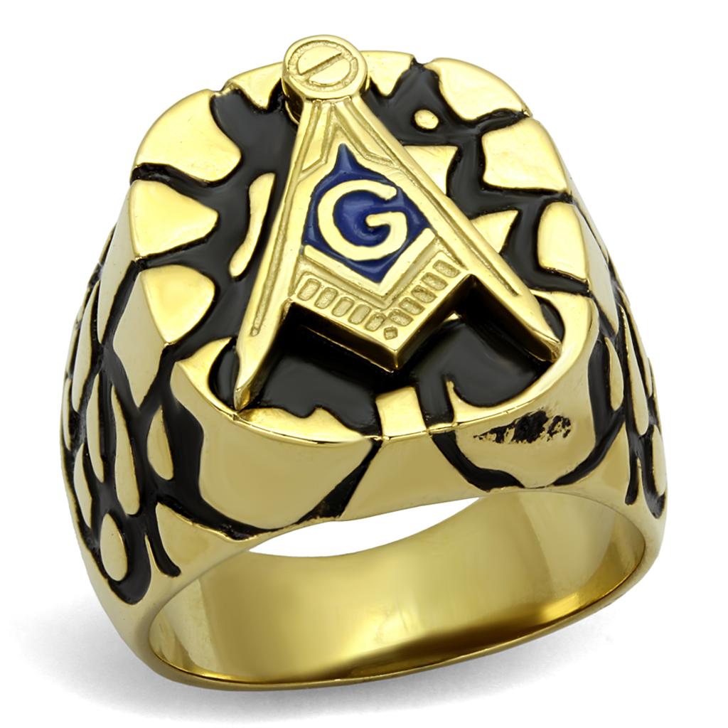 TK2372 - IP Gold(Ion Plating) Stainless Steel Ring with Epoxy  in Capri Blue-0