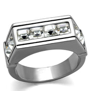 TK2376 - High polished (no plating) Stainless Steel Ring with Top Grade Crystal  in Clear-0