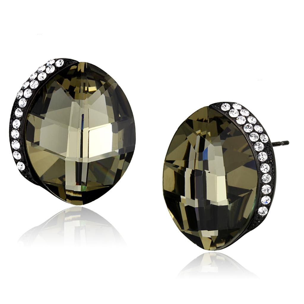 TK2377 - IP Black(Ion Plating) Stainless Steel Earrings with Top Grade Crystal  in Black Diamond-0
