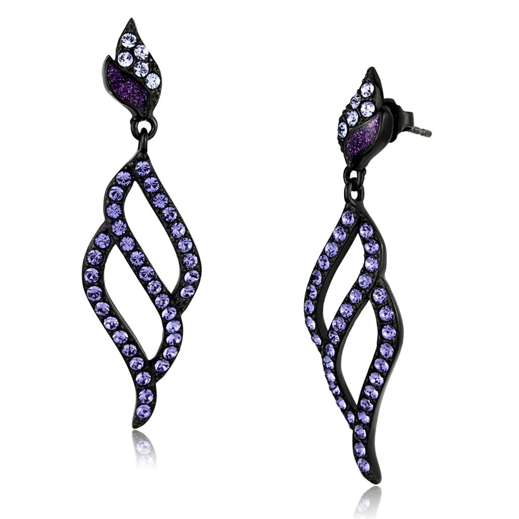 TK2379 - IP Black(Ion Plating) Stainless Steel Earrings with Top Grade Crystal  in Tanzanite-0