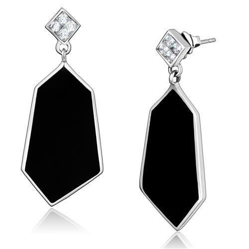 TK2382 - High polished (no plating) Stainless Steel Earrings with AAA Grade CZ  in Clear-0