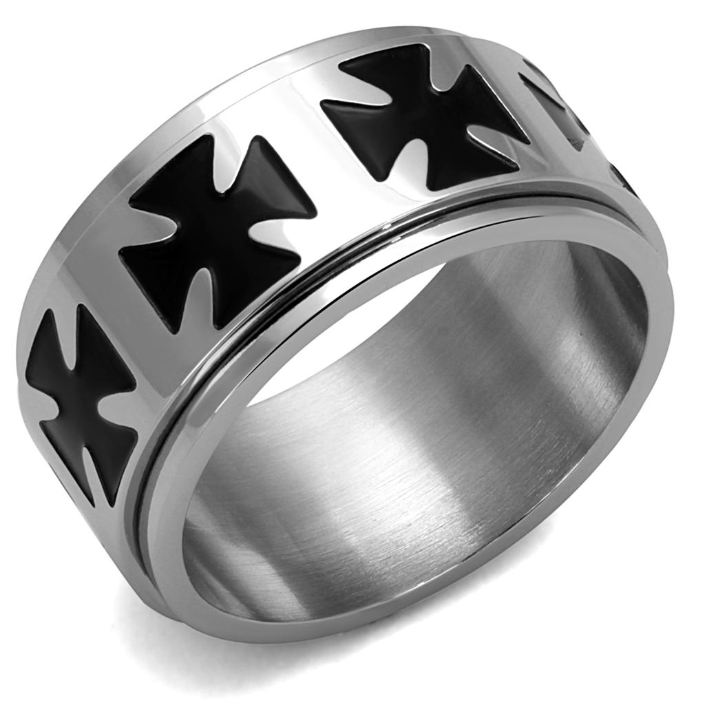 TK2391 - High polished (no plating) Stainless Steel Ring with Epoxy  in Jet-0