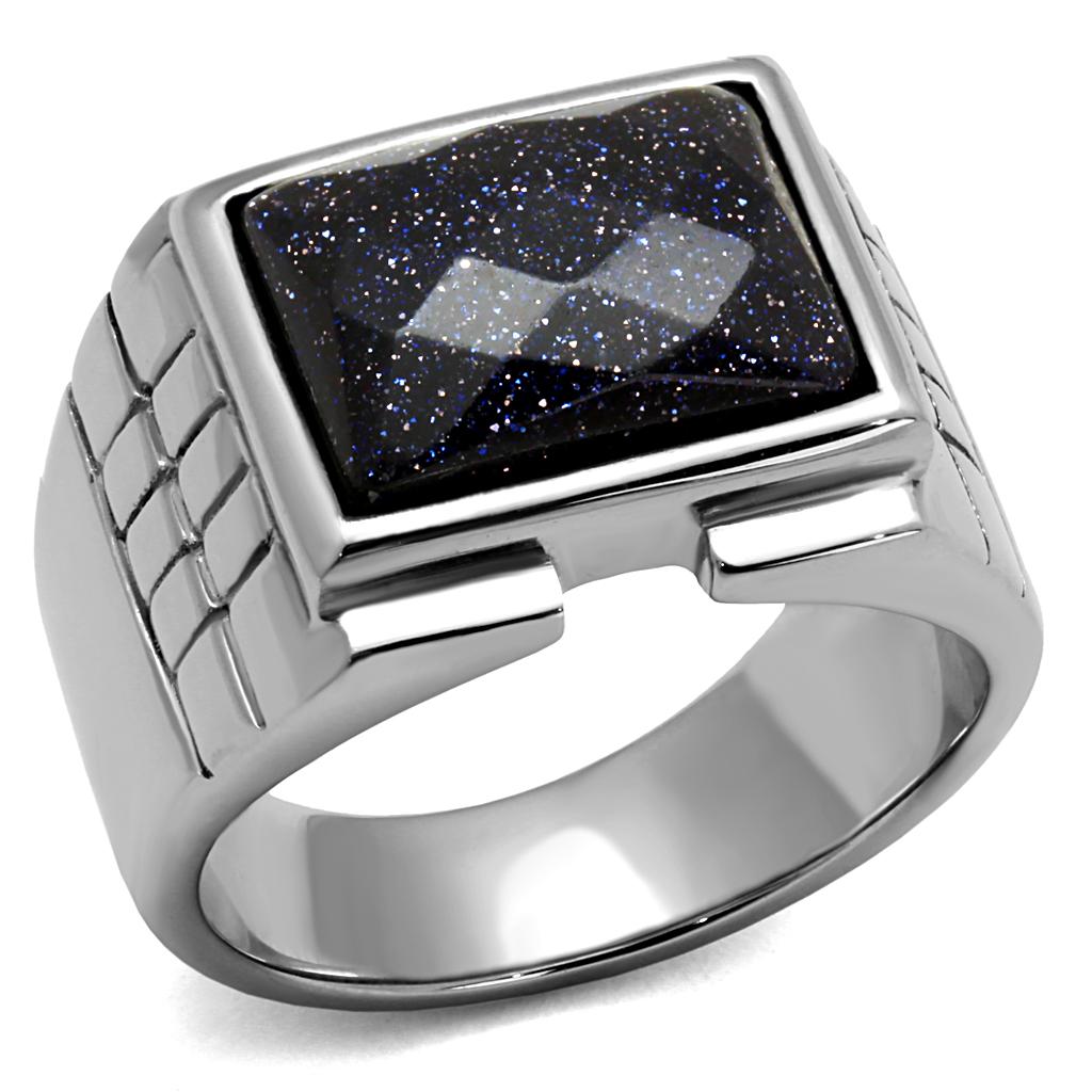 TK2399 - High polished (no plating) Stainless Steel Ring with Blue Sand  in Montana-0