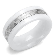 TK2403 - High polished (no plating) Stainless Steel Ring with Ceramic  in White-0
