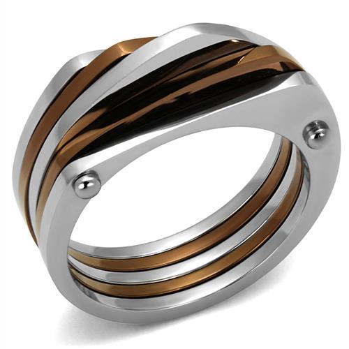 TK2404 - Two Tone IP Light Brown (IP Light coffee) Stainless Steel Ring with No Stone-0