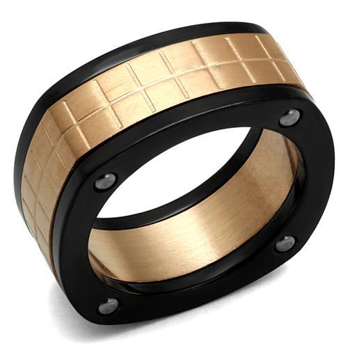 TK2406 - Three Tone (IP Rose Gold & IP Black & High Polished) Stainless Steel Ring with No Stone-0