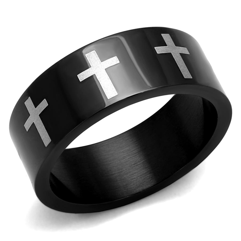 TK2410 - Two-Tone IP Black (Ion Plating) Stainless Steel Ring with No Stone-0