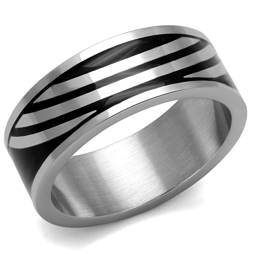 TK2411 - High polished (no plating) Stainless Steel Ring with Epoxy  in Jet-0