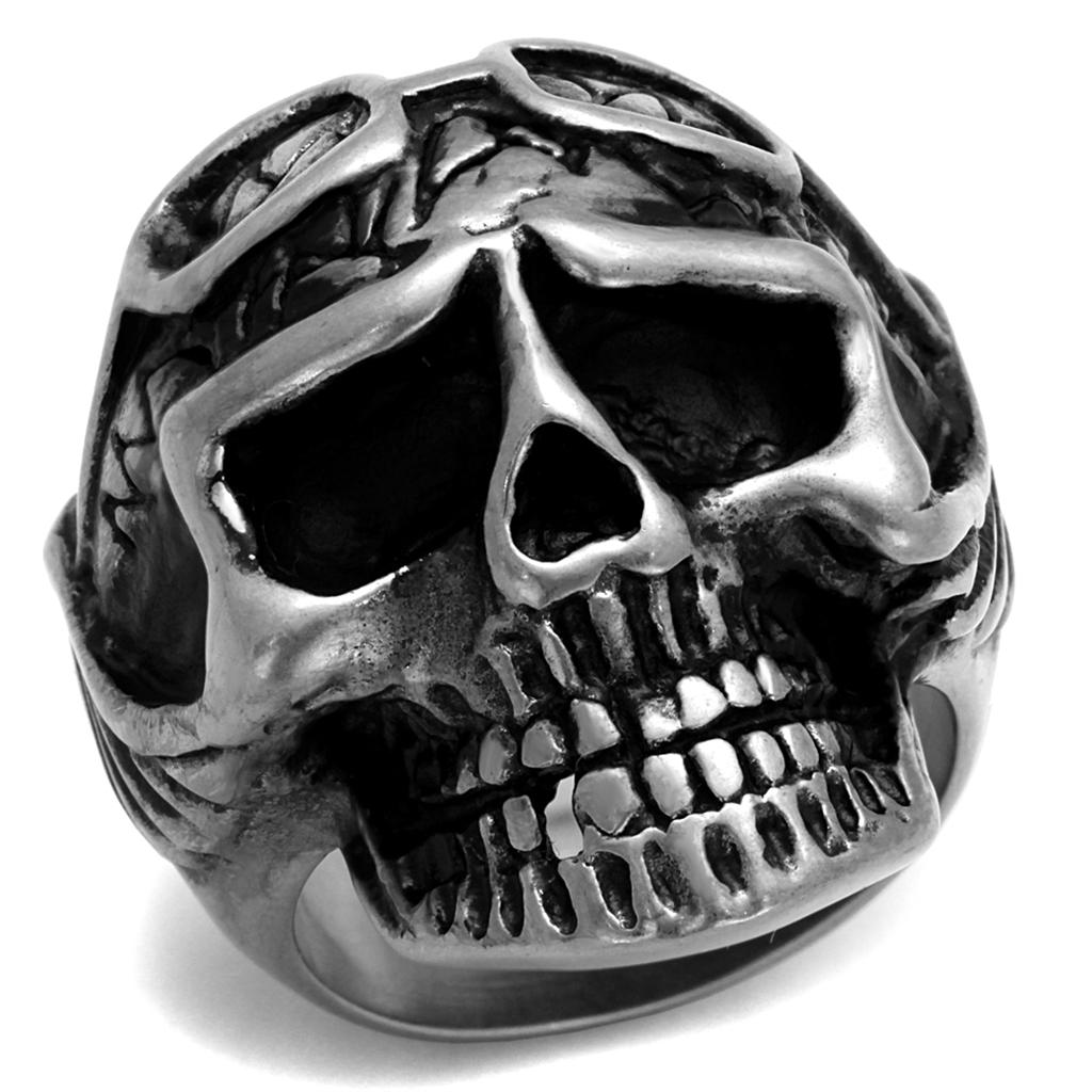 TK2414 - Antique Silver Stainless Steel Ring with Epoxy  in Jet-0