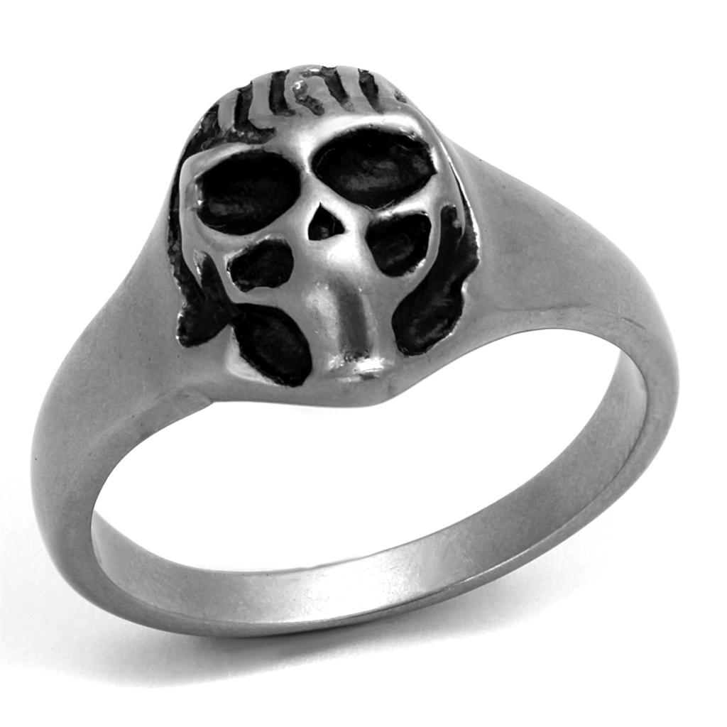 TK2417 - Antique Silver Stainless Steel Ring with Epoxy  in Jet-0